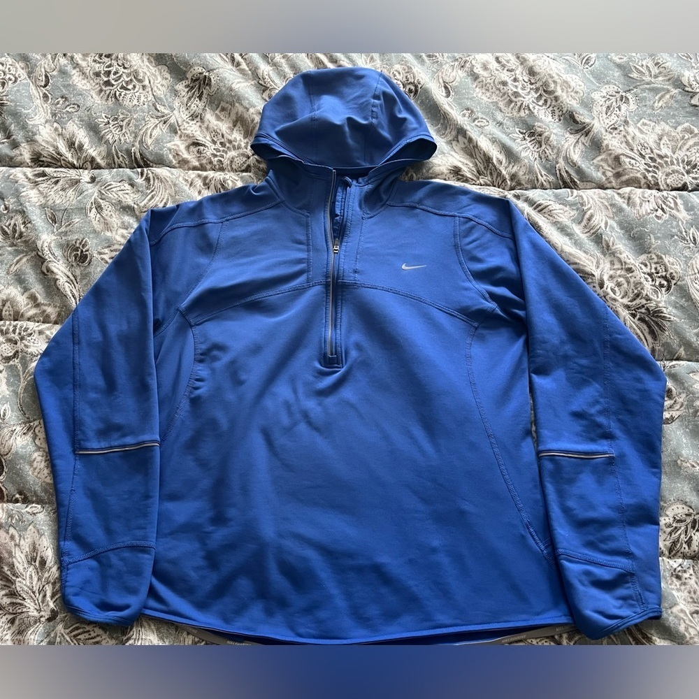 Nike Dri Fit Athletic Blue Half Zip Pullover Pocket Long Sleeve Hoodie Sz Large - Picture 10 of 10